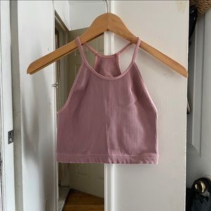 Free People Movement Pink Halter Neck Ribbed Crop Top